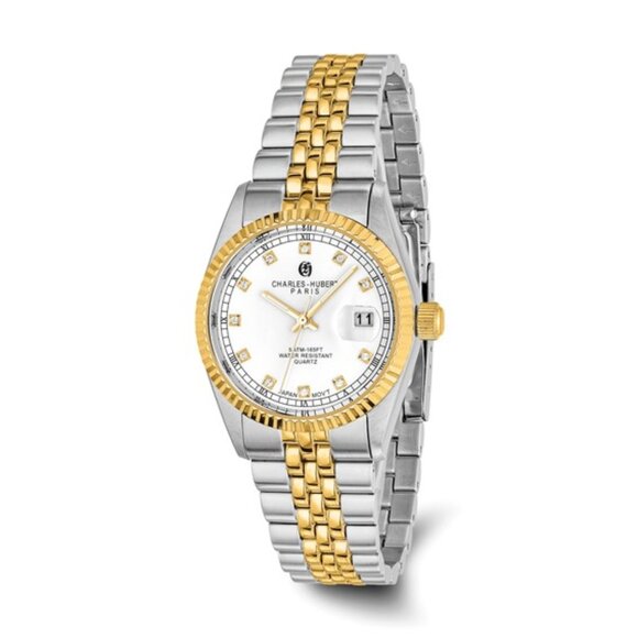 Charles Hubert Men's Two-Tone Watch - White Dial - Date - 36mm - NEW